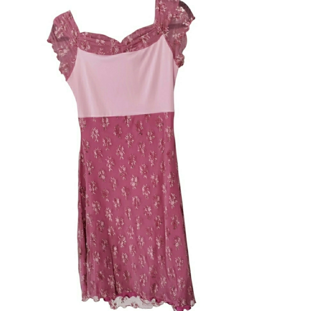 VTG Floral Lace Embroidered Midi Dress Cap Sleeve Romantic Cottagecore Girly